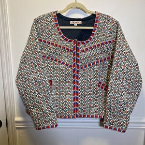 Joe Browns HX582 Quilted Floral Embroidered Jacket Navy Red Boho Cottagecore